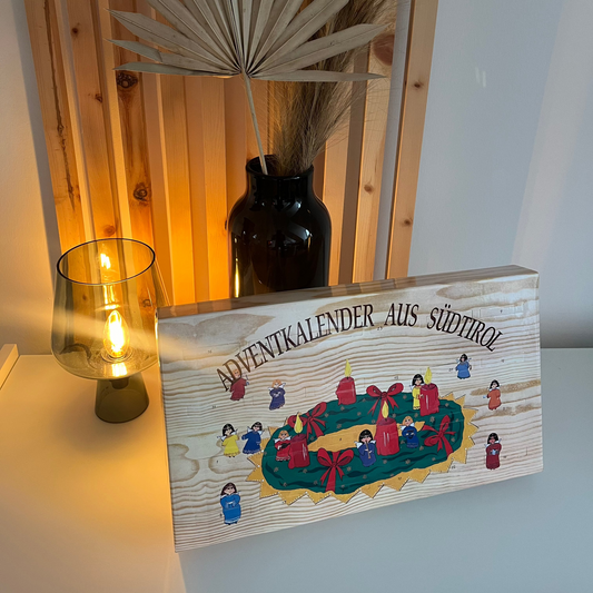 Südtiroler Adventskalender – 24 bedruckte Holzscheibchen für festliche Weihnachtsdekoration